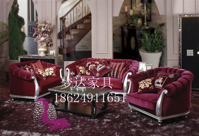 供应郑州欧式美式别墅沙发123组合客厅实木会所沙发图片