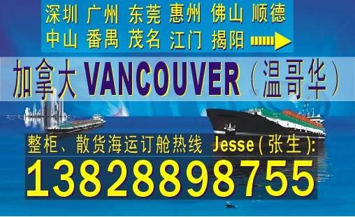 供应深圳东莞广州到加拿大VANCOUVER温哥华的国际海运公司