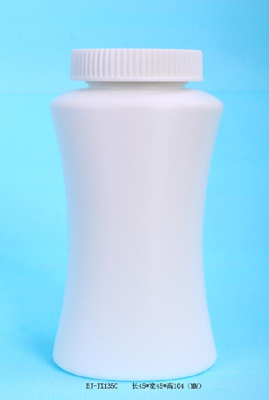 供应PE缩腰瓶、医用塑料瓶、片剂包装瓶、135毫升白色瓶带内拉环