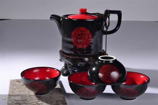供应德化陶瓷厚德载福红黑茶具