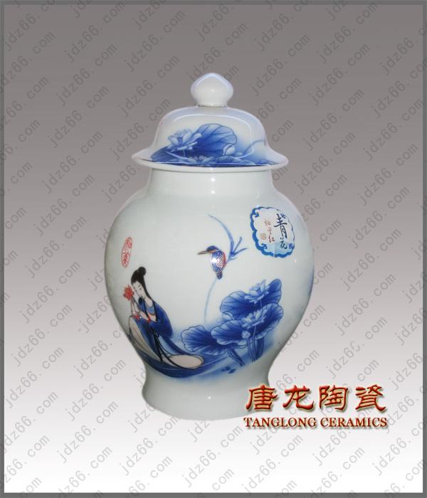 供应红釉金牡丹园形茶叶罐 景德镇陶瓷茶叶罐 陶瓷礼品定做