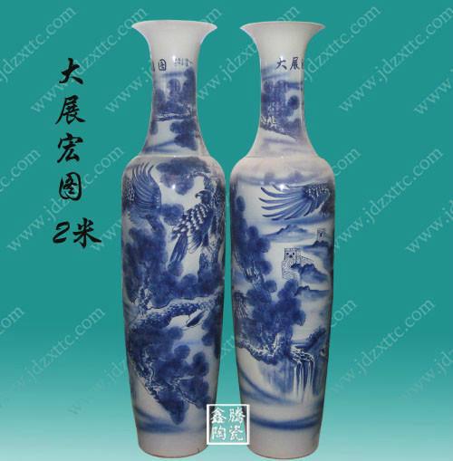 供应青花山水/手绘图案陶瓷大花瓶，鑫腾陶瓷