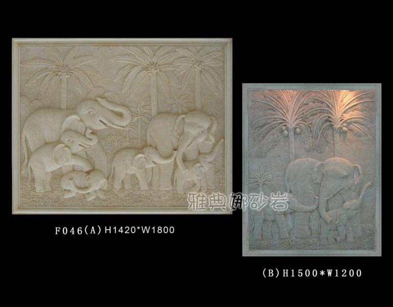 供应：大象浮雕艺术砂岩背景墙图片