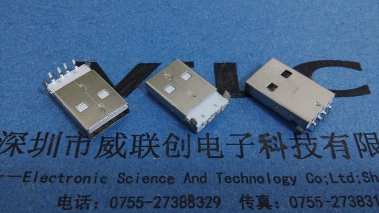 供应AM-USB公头90度沉板插板+PBT白胶 注塑成型 有定位