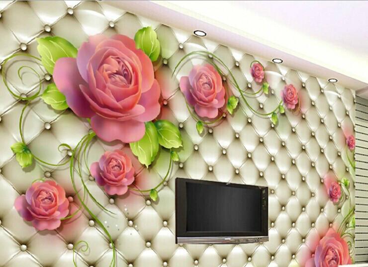 大型壁画3D立体沙发卧室电视背景墙纸婚房壁纸 软包温馨花卉玫瑰图片