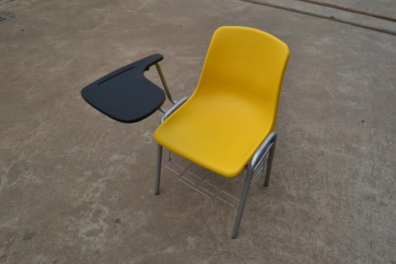 供应工程塑料椅面塑钢椅 带写字板和置物网培训椅子图片