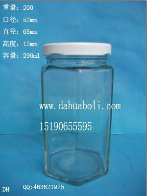 供应徐州生产290ml六棱蜂蜜玻璃瓶