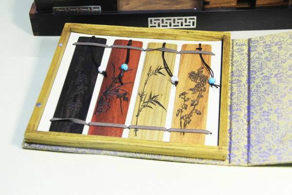 梅兰竹菊红木书签礼盒套装 红木木雕刻工艺古典中国风生日礼物图片