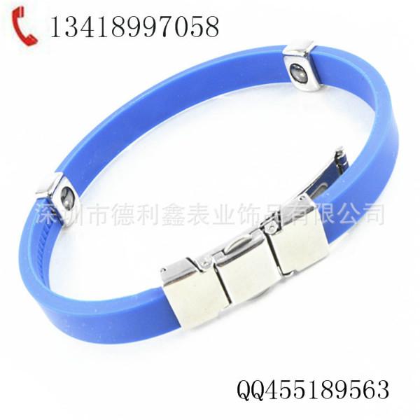 供应蓝色手镯，不锈钢硅胶手环，时尚新款手链，深圳市德利鑫