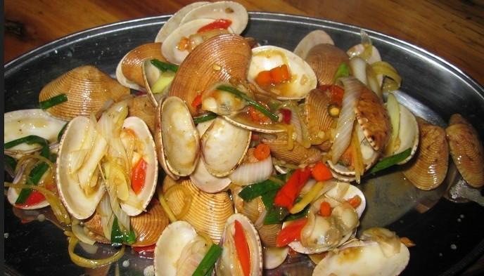 供应蒜蓉蒸带子螺特色海鲜三亚阿浪川味海鲜,第一市场海鲜