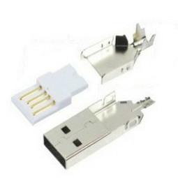 供应USB焊线三件式 铁/铜壳白色胶芯 公头短体28长三件