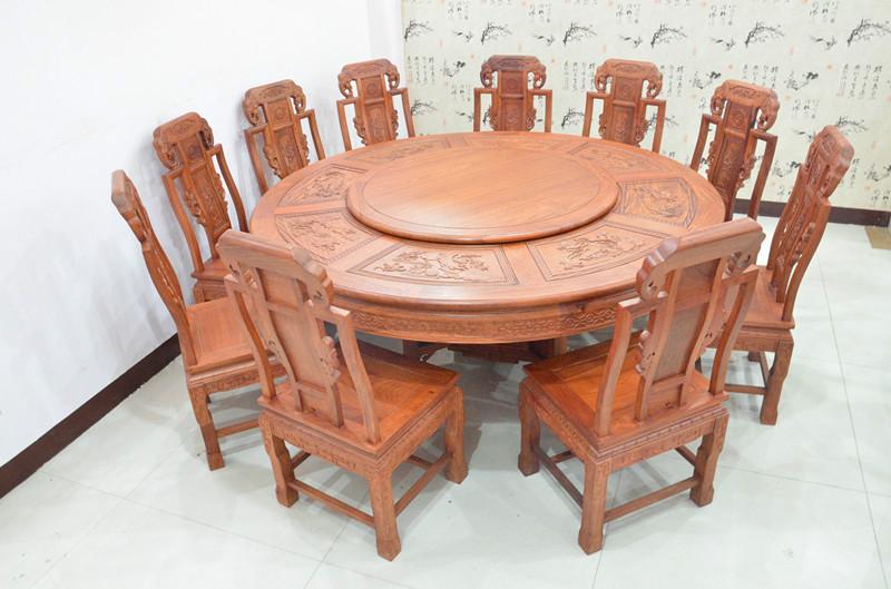 供应年年有余圆台圆桌东阳红木家具100非洲酸枝木  实木1.38餐桌饭桌
