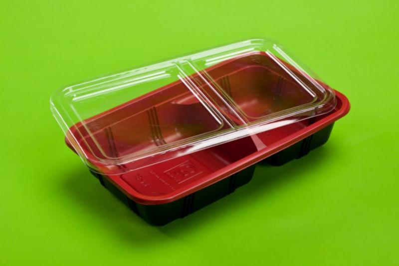 供应一次性环保餐盒打包盒二格餐盒红黑