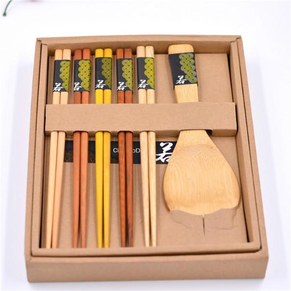 供应筷子饭勺套装 五色筷天然木