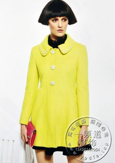 供应韩版女装加大码 2014新款秋冬装毛呢外套中长款羊绒妮子大衣